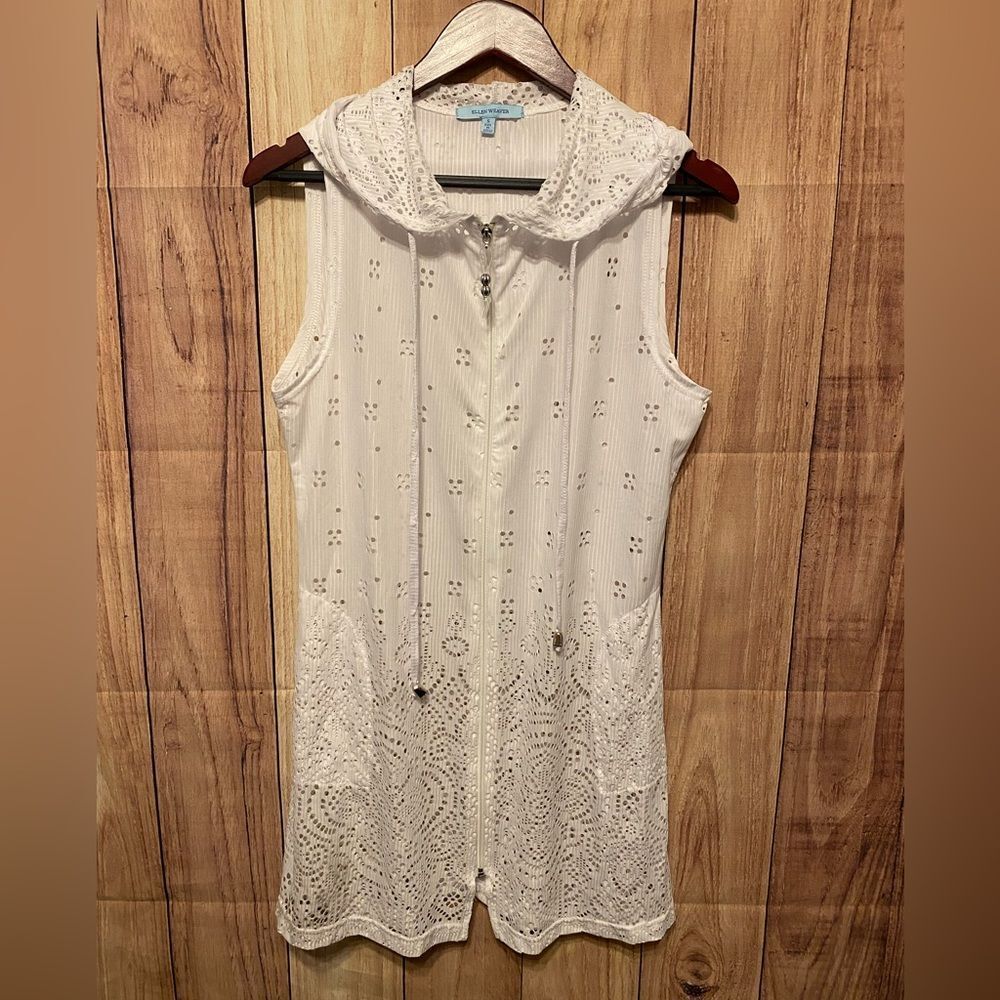 Ellen Weaver Small white pool swim coverup lace